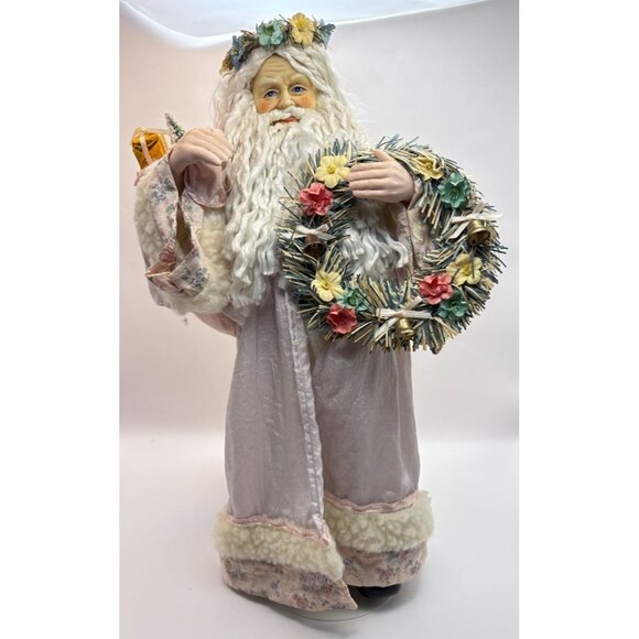 Brinns Victorian Santa Claus Christmas Figurine Doll with Stand Pastel Floral - Picture 12 of 12